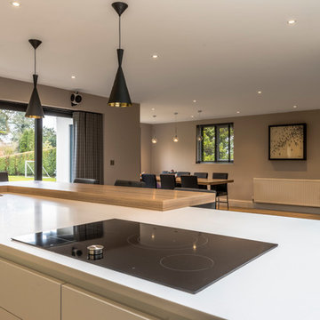Modern kitchen and family room in refurbished and extended Cheshire home