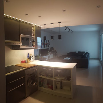 Modern kitchen and living