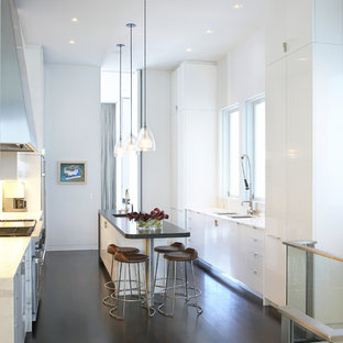 Ispirazione per una cucina moderna con ante lisce e ante bianche