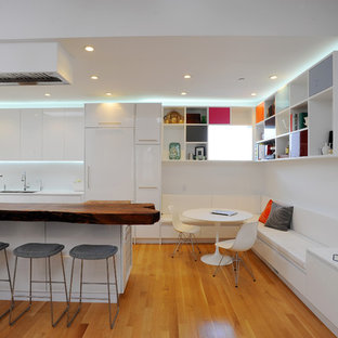 Minimalist galley kitchen photo in San Francisco with flat-panel cabinets and white cabinets