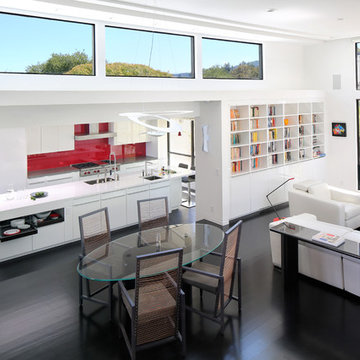 Modern kitchen, family room and wine room