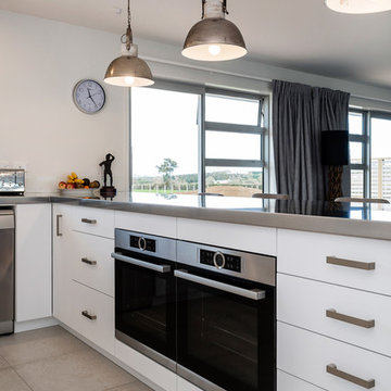 Modern kitchen, stainless steel benchtops
