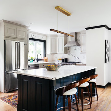Modern Kitchen Transformation with Mudroom Nook and Eclectic Dining Room