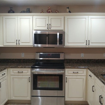 Modern Kitchen Update Done in a Solid Tone Eggshell with Caramel Glaze color