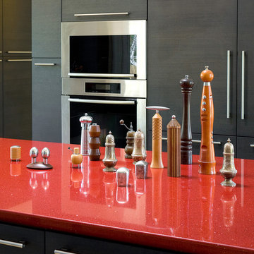 Modern kitchen with a nice collection of grinders and shakers