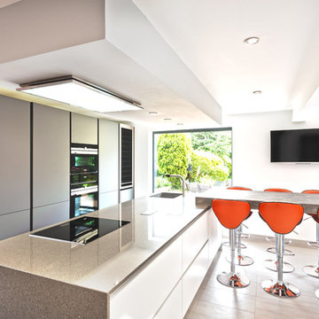 Modern Kitchen with Bright Barstools