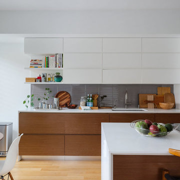 Modern Kitchen with Custom White and Walnut Cabinets - Brooklyn, NY