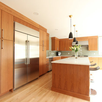 Modern Kitchen with Flat Cherry Cabinets and Torquay Countertop
