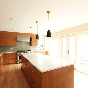 Modern Kitchen with Flat Cherry Cabinets and Torquay Countertop