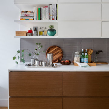 Modern Kitchen with Gray Glass Tile Backsplash - Brooklyn, NY