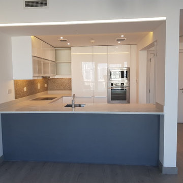Modern kitchen with grey corian