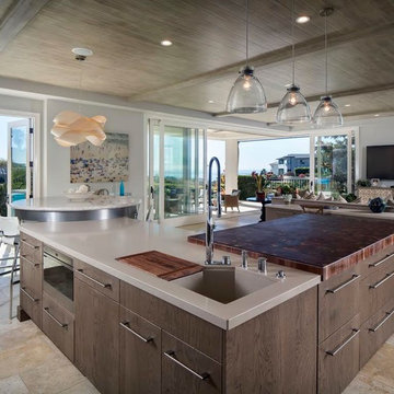 Modern Kitchen with Large Island with Butcher Block Countertop