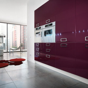 Modern kitchen with mauve colored cabinets