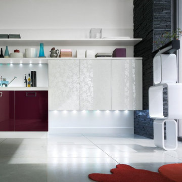 Modern kitchen with mauve colored cabinets
