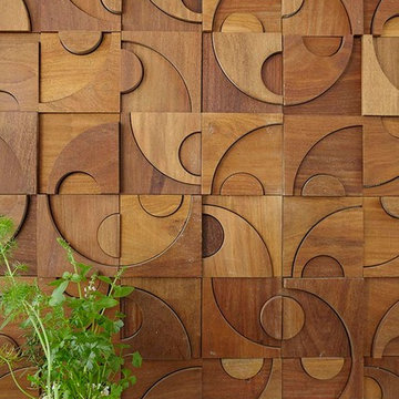 Modern kitchen with wood mosaics