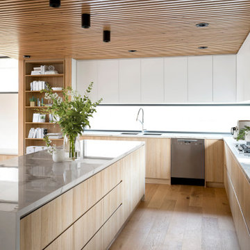 Modern open Living DIning Kitchen Layout for Wyndham Beach House interior design