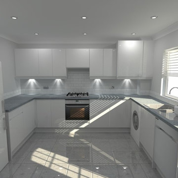 Modern Welford High Gloss White and Pewter Pebblestone Grey Kitchen Design