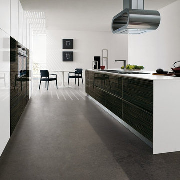 Modern white and dark brown kitchen