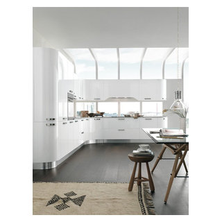 Modern white high gloss kitchen with curved cabinets - Modern - Kitchen ...