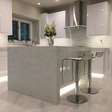 Modern White Marbl Kitchen and Bath