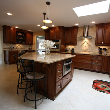 Morris Plains NJ Transitional Kitchen Triangle Island w-seating - Medium Cherry