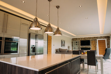 Design ideas for a large contemporary open plan kitchen in Other with an island.
