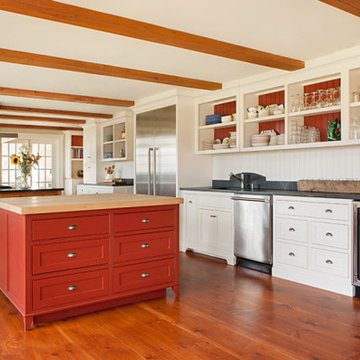 Multiple work spaces make this large kitchen functional