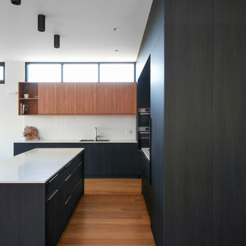 Modern L-shaped Kitchen with stone benchtop