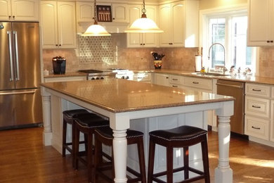 Example of a transitional kitchen design in Boston
