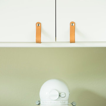 Natural Leather Handles on White IKEA Kitchen Remodel