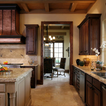 Natural Tuscan Inspired Kitchen - View to Breakfast Room