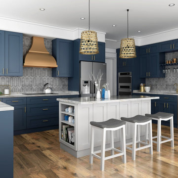 Navy Blue Shaker with White Island Kitchen Cabinets