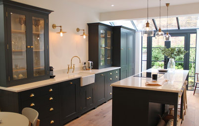 Beautiful Dark Gray Cabinets in a Light-Filled English Kitchen