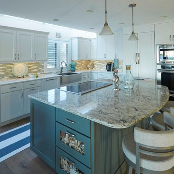 New Coastal Relaxed Kitchen, Dining and Family Room