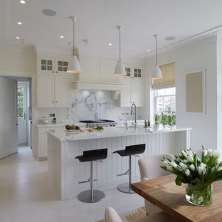 Photo of a scandinavian galley eat-in kitchen in Other with with island.