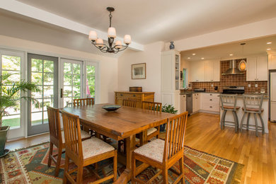 Inspiration for a mid-sized transitional light wood floor kitchen/dining room combo remodel in Boston