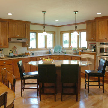 Oak, Cherry, and Granite Contemporary Kitchen with Center Island