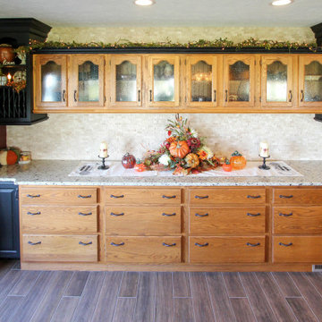 Oak Country Kitchen Update Reusing Existing Cabinetry and Adding Color Accent