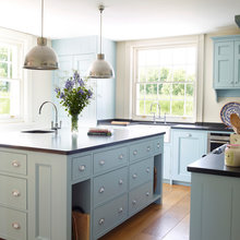 Blue Kitchen Cabinets Bright Floors