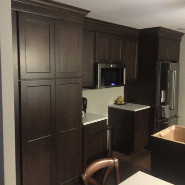 Omega Cabinetry, Renner door, Quartersawn Oak/Maple wood, Kodiak/Pearl finish.