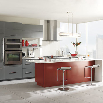 Omega Contemporary Grey and Red Kitchen