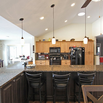 Open Concept Kitchen with Vaulted Ceiling and Waypoint Living Spaces Island