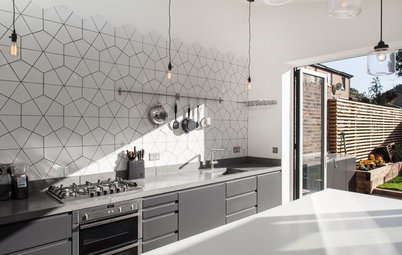 Kitchen of the Week: Geometric Tile Wall in a White Kitchen
