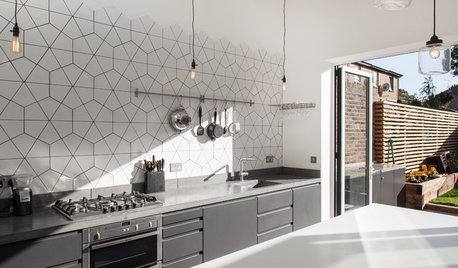Kitchen of the Week: Geometric Tile Wall in a White Kitchen