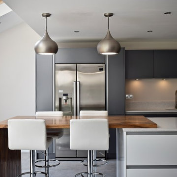 Open plan kitchen extension - Gunmetal Grey and White Matt Handleless