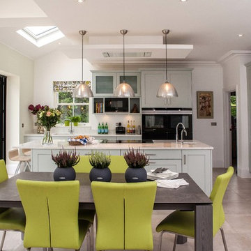 Open plan Pale Blue Kitchen Dining and Living Space