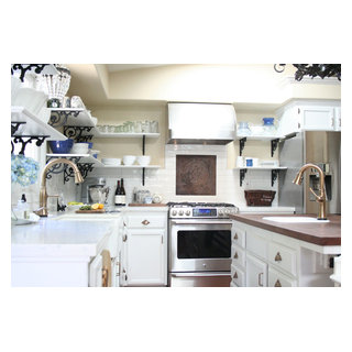 Open Shelving French Country Kitchen - Transitional - Kitchen - Los ...