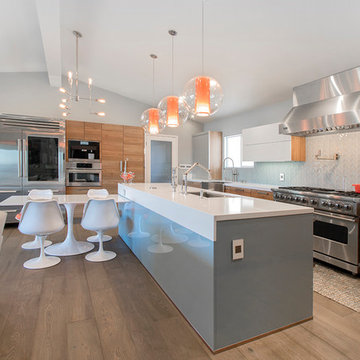 Opened Sky Blue Modern Kitchen Remedel