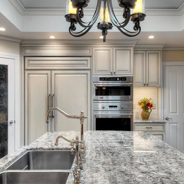 Ornate White Glazed Kitchen & Family Room