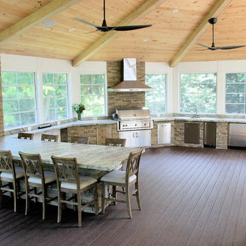 Outdoor Party Room & Kitchen w Pizza Oven and Stone Table